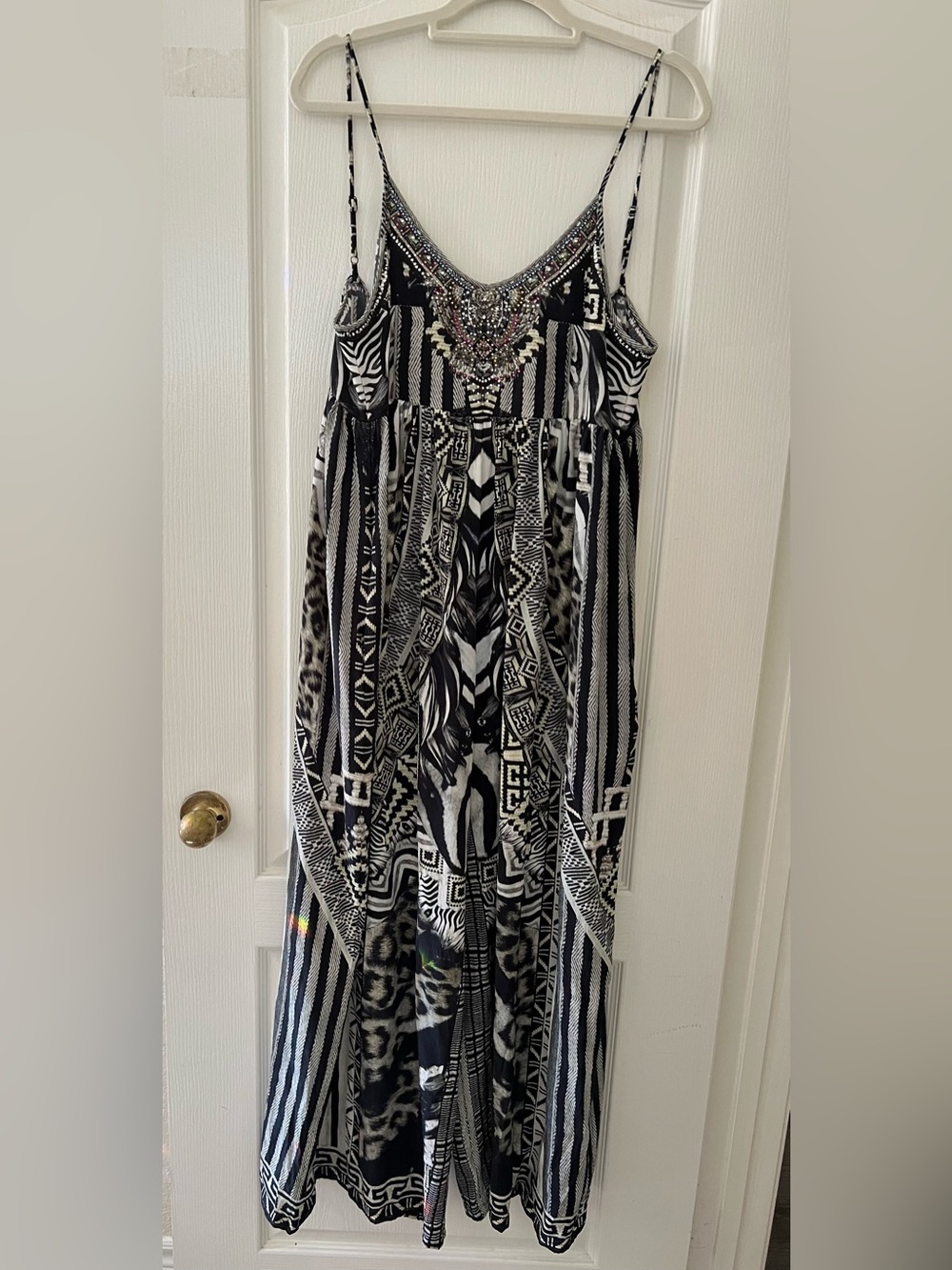 Camilla Black and White Beaded pants jumpsuit Women silk